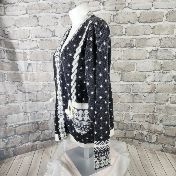 El Corte Ingles Wool Angora Cardigan Winter Mittens Black Ivory Size 42 - Picture 14 of 16